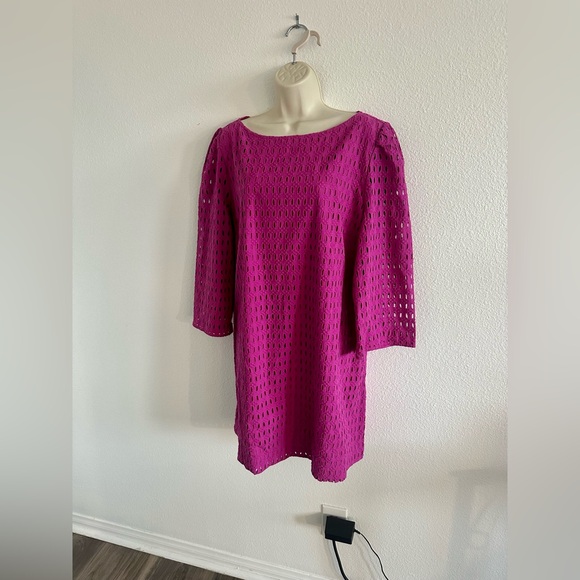Ann Taylor XXL 2XL NWT Magenta Pink Eyelet Boatneck Shift Dress 3/4 Sleeve - Picture 5 of 11